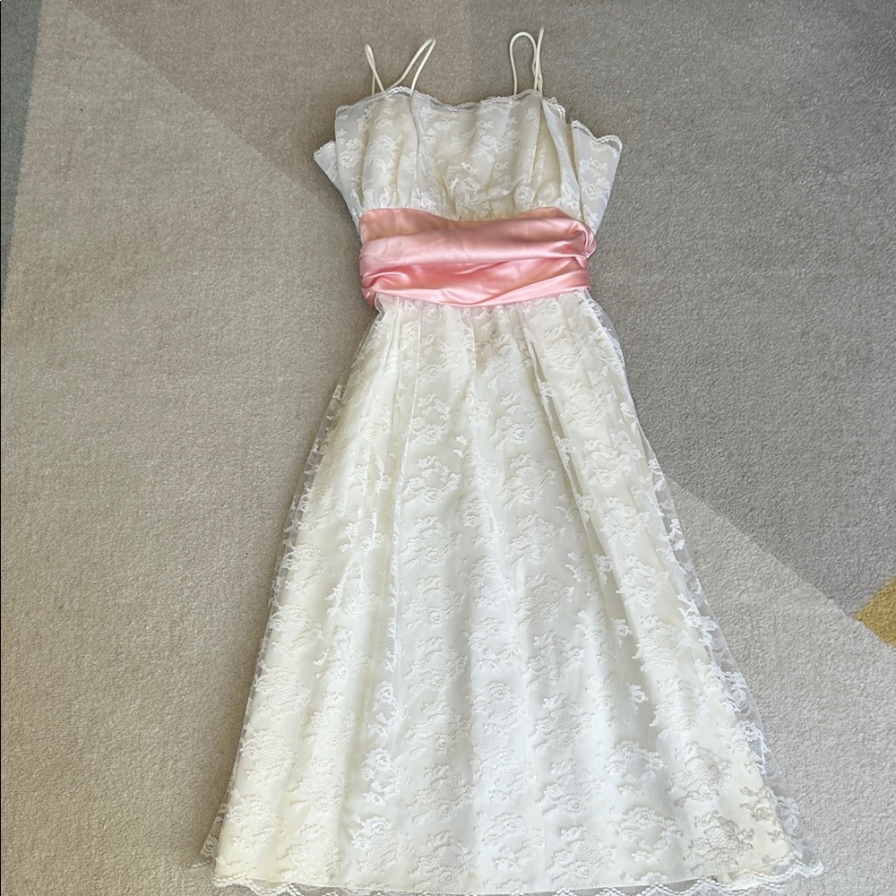 Vintage White and Pink Lace Formal